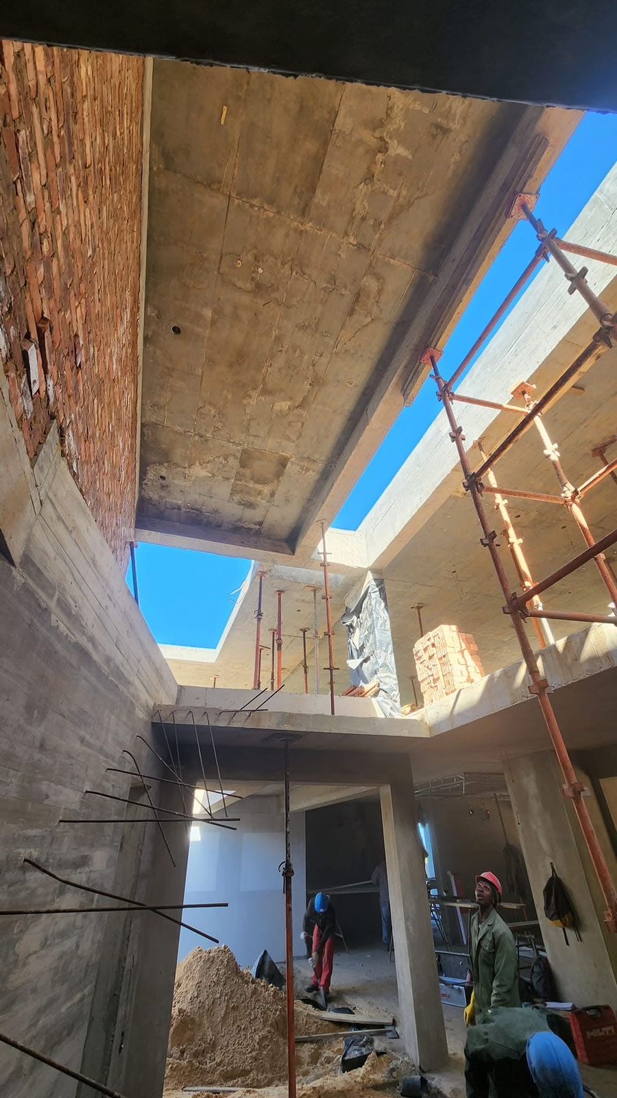 Interior concrete and brickwork during the construction phase
